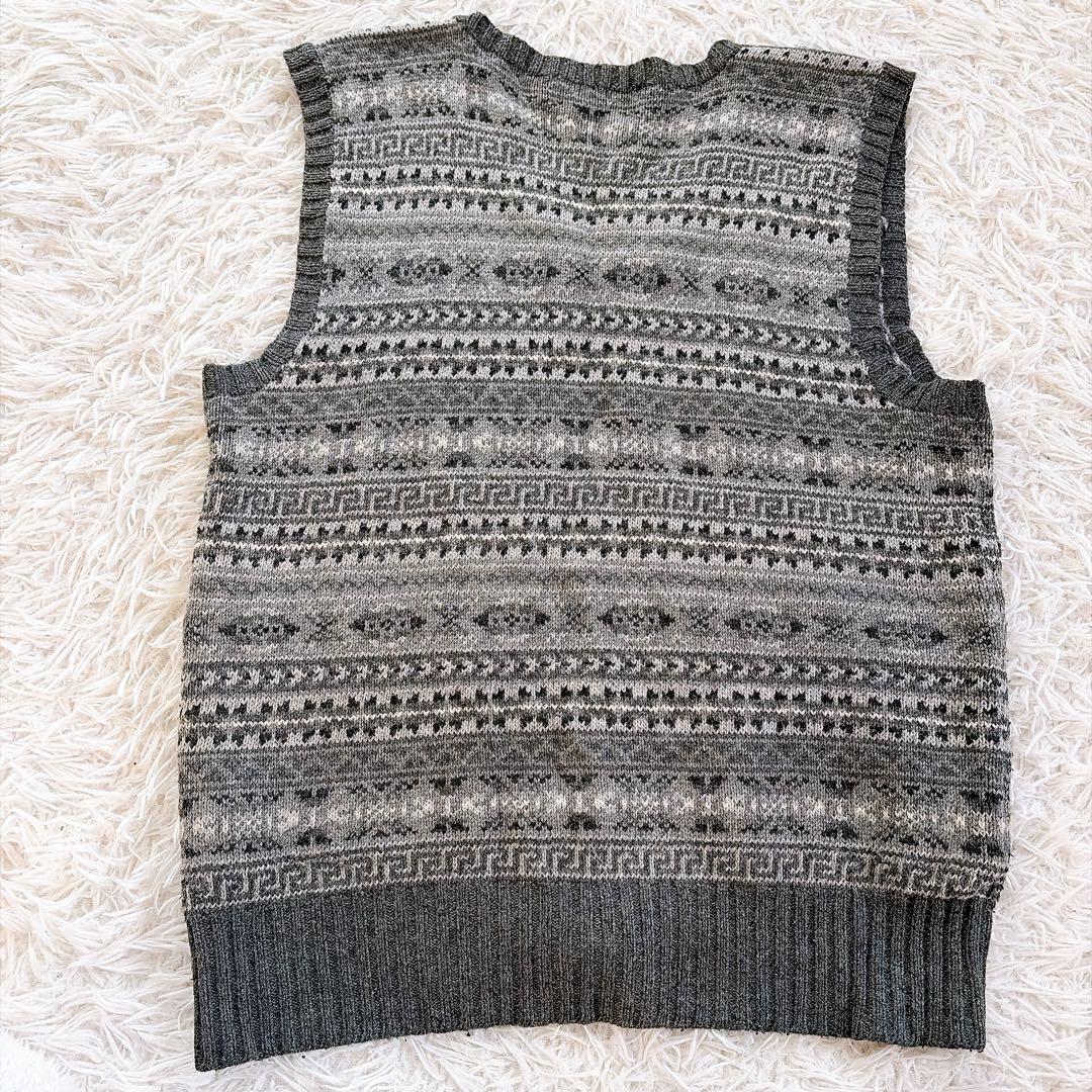 90s ポロバイラルフローレン　ニット　ベスト　シルク　カシミヤ　グレー　総柄