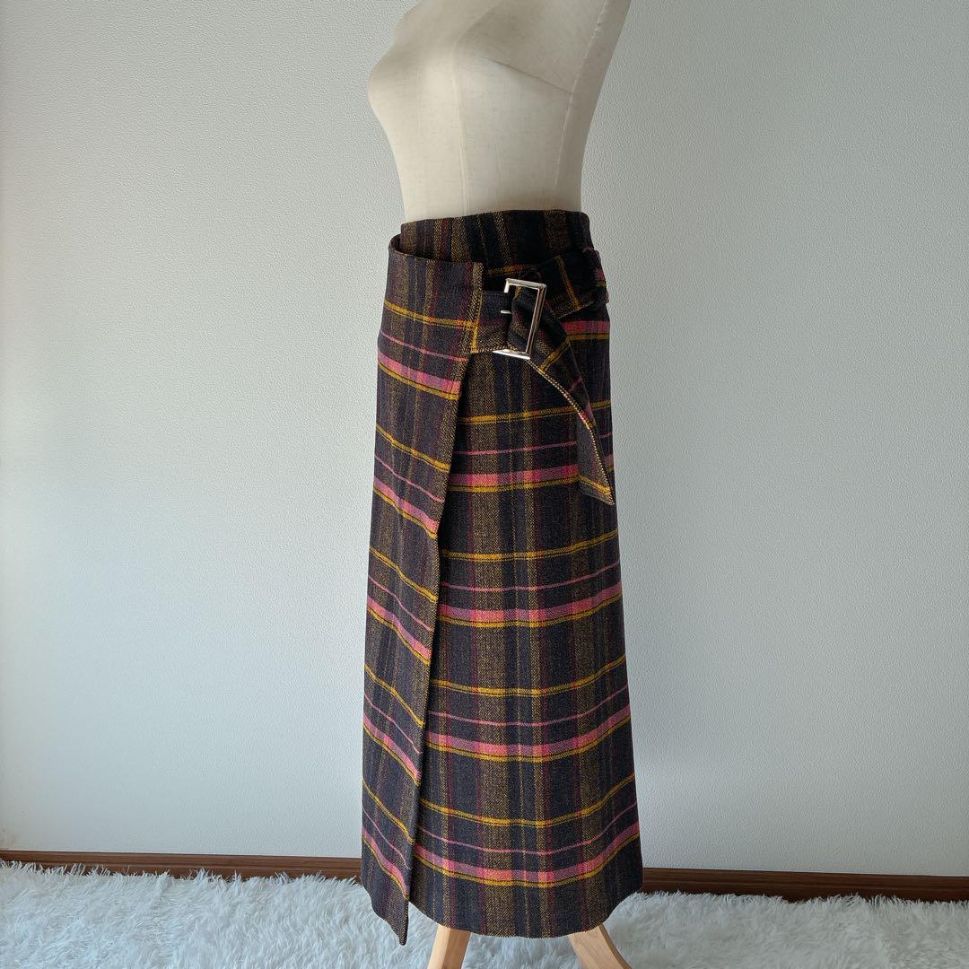 Y's ワイズ ヨウジヤマモト　チェック　ラップスカート ロング ウール　ベルト