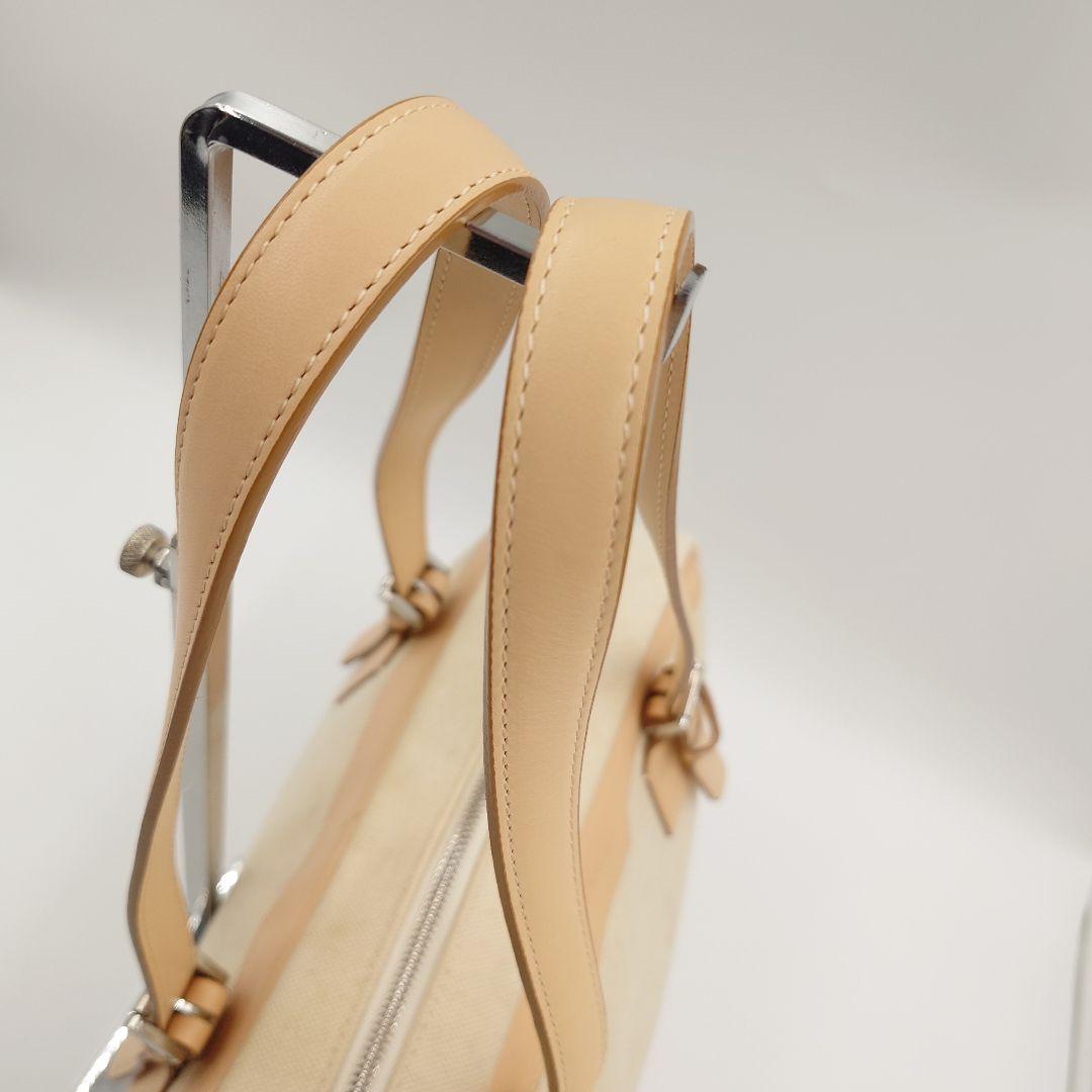 BURBERRY ミニボストンバッグ キャンバス ベージュ ヌメ革 バーバリー