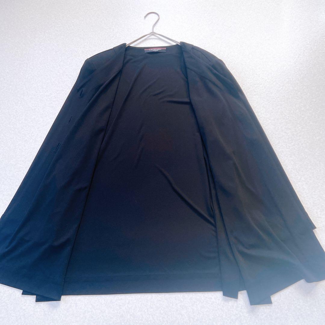 美品　レオナール　カンカン　カーディガン　ロゴボタン　黒　M