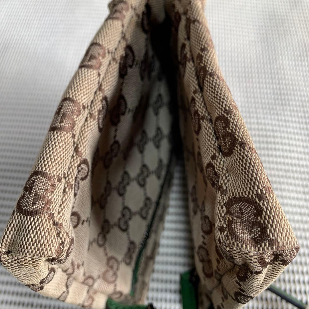 GUCCI グッチ　ウエストポーチ　GGキャンバス レザー　グリーン