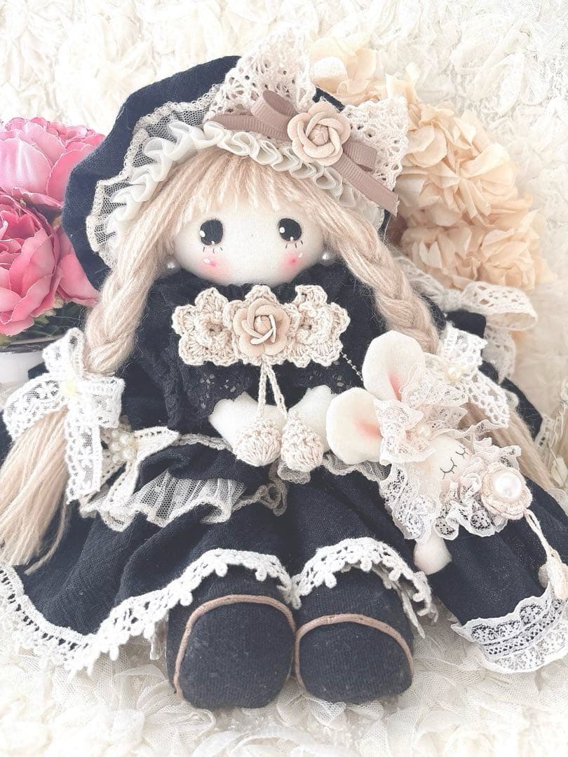 カントリードール♡ハンドメイド♡お人形♡ブラック♡