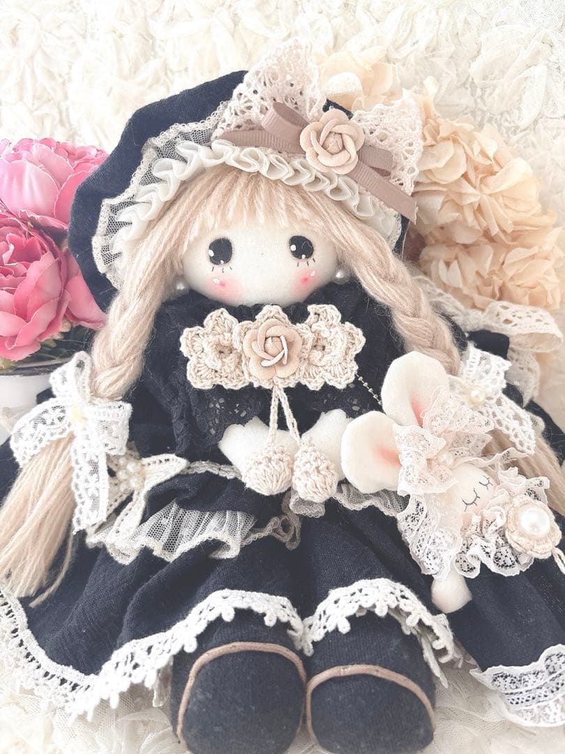 カントリードール♡ハンドメイド♡お人形♡ブラック♡