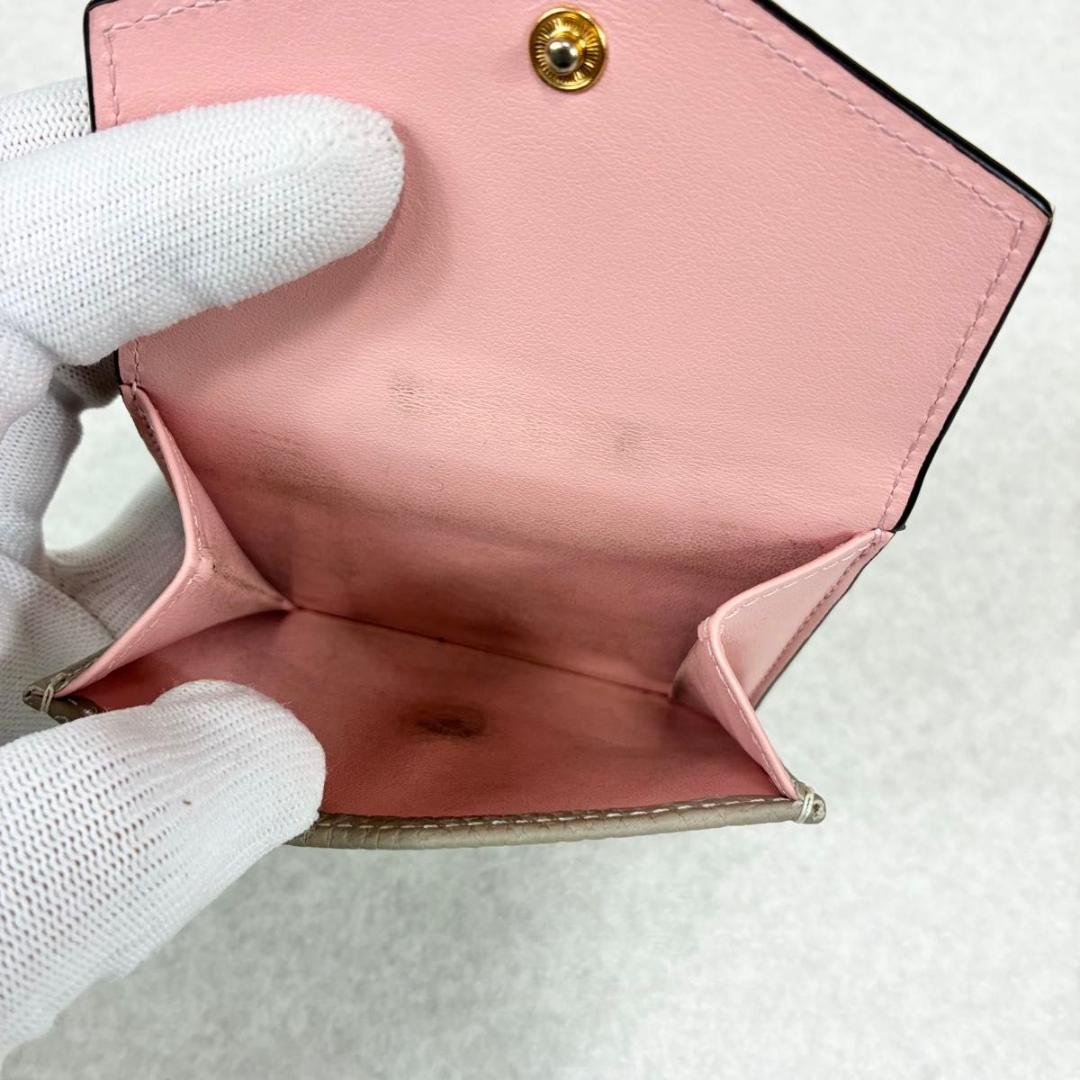 ボナベンチュラ 三つ折り財布 スモール ウォレット グレージュ シュリンクレザー
