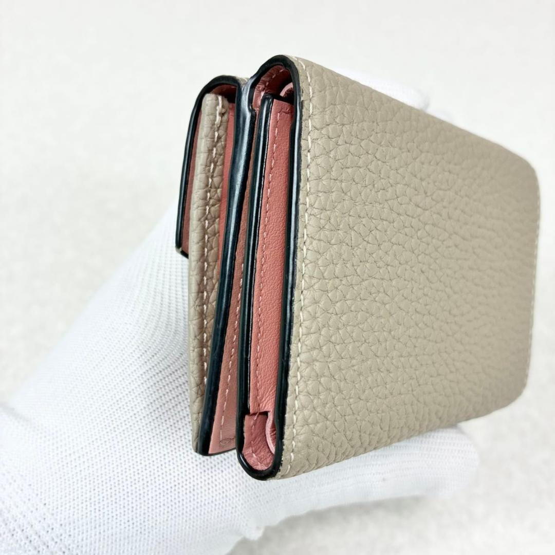 ボナベンチュラ 三つ折り財布 スモール ウォレット グレージュ シュリンクレザー