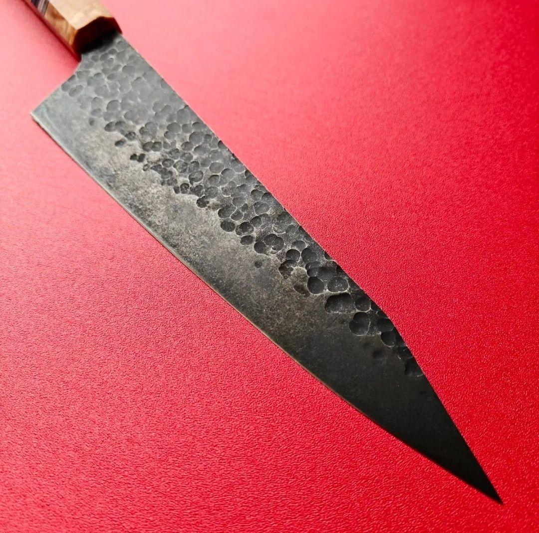 新品　鍛造VG10 黒染め　切り付け 牛刀包丁　Spalted Wood 八角柄