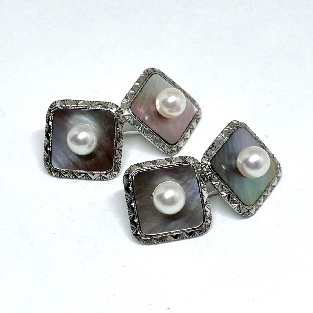 MIKIMOTO パール 彫刻　スクエア型　カフリンクス カフス　シェル