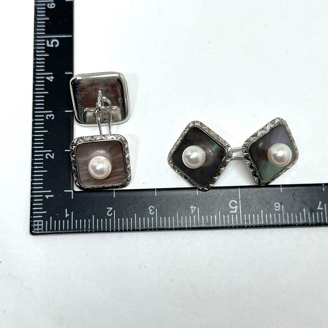 MIKIMOTO パール 彫刻　スクエア型　カフリンクス カフス　シェル