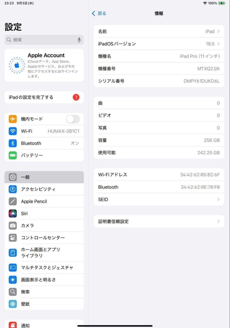 iPad本体 Apple iPad Pro (11-inch) 256GB Wi-Fi