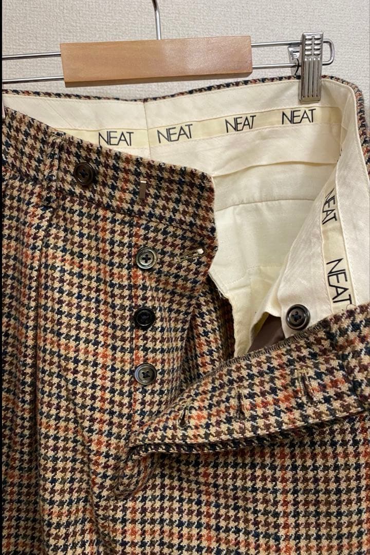 T*A様 【NEAT】ツータックウールパンツ 44 総柄 チェック 千鳥格子