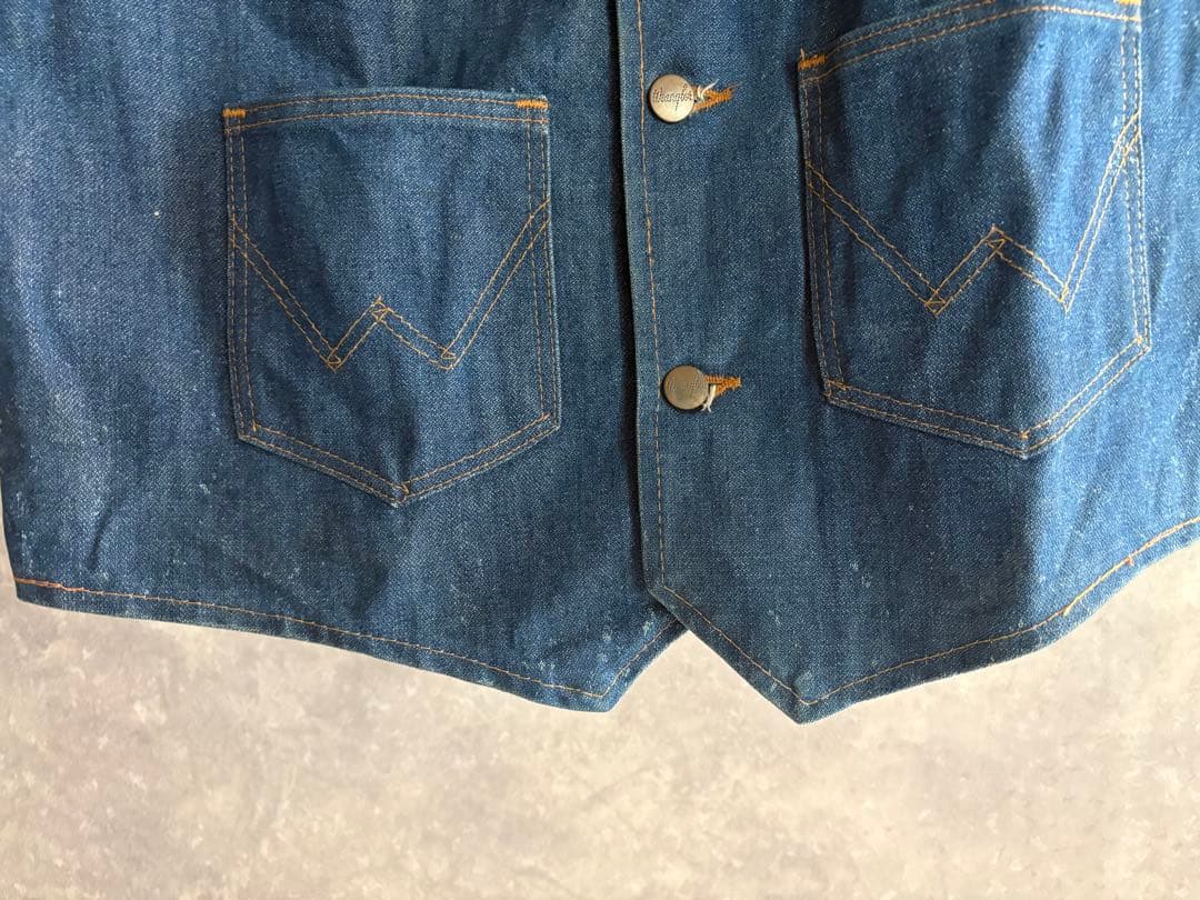 『vintage』70s Wranglerデニムベスト　ウエスタン風　美品