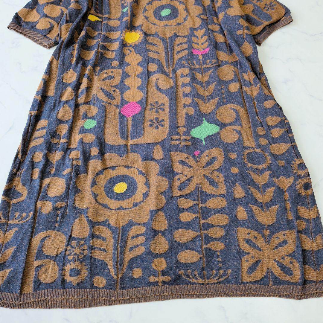M.&KYOKO エムアンドキョウコ 佐藤繊維 ニットワンピース 半袖 花柄 F