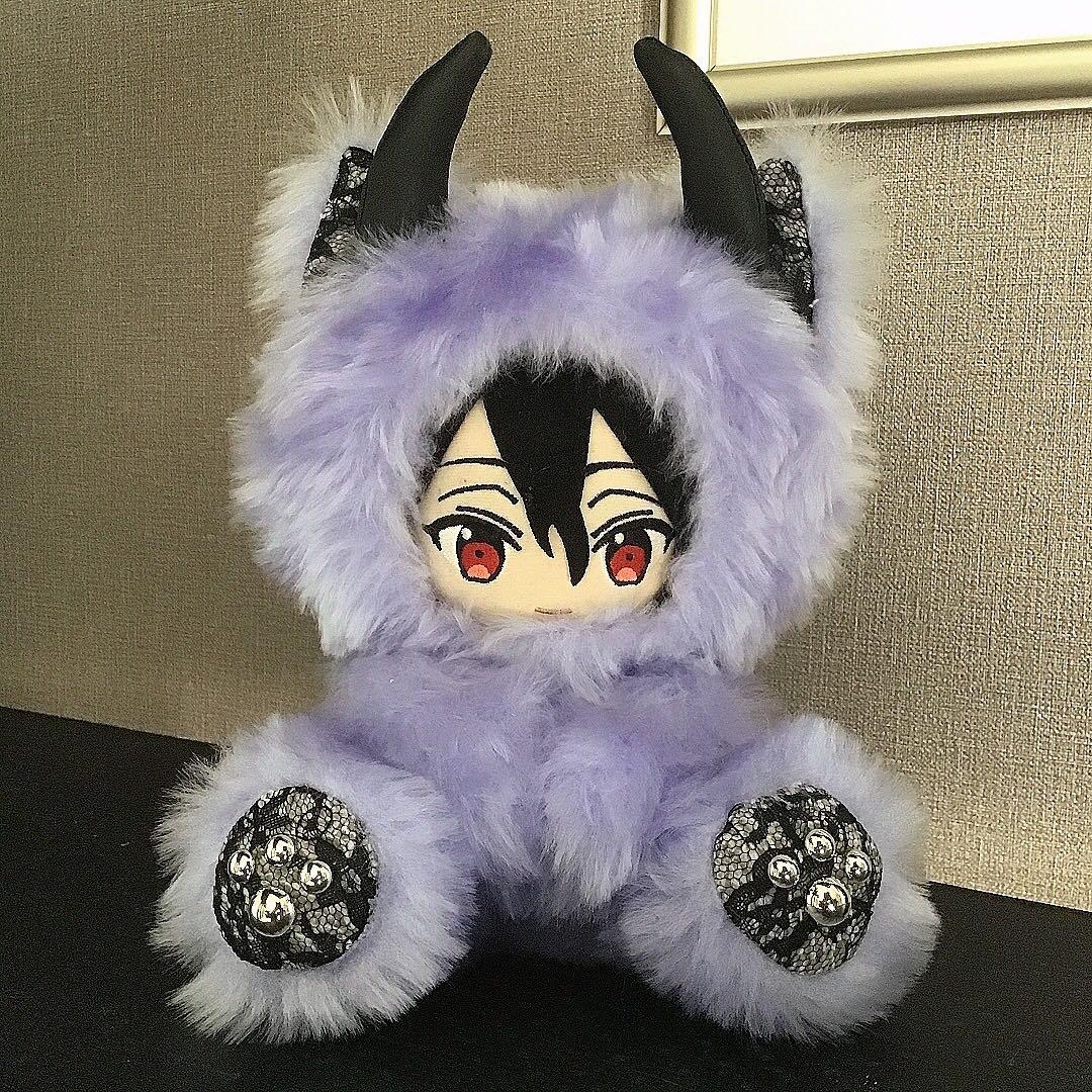 【110】おすわり　ねこ　悪魔　ぬい服　16cm 着ぐるみ　薄紫　ファー