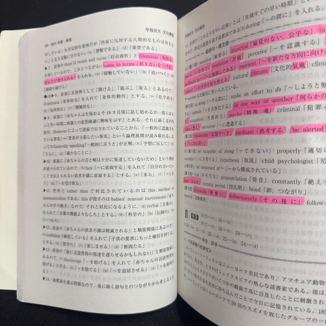 早稲田大学　赤本　文化構想学部　2007年～2022年　16年分