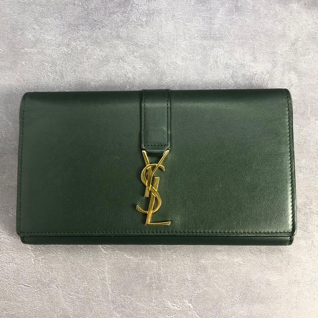 サンローラン 長財布 フラップウォレット ダークグリーン YSL カサンドラ