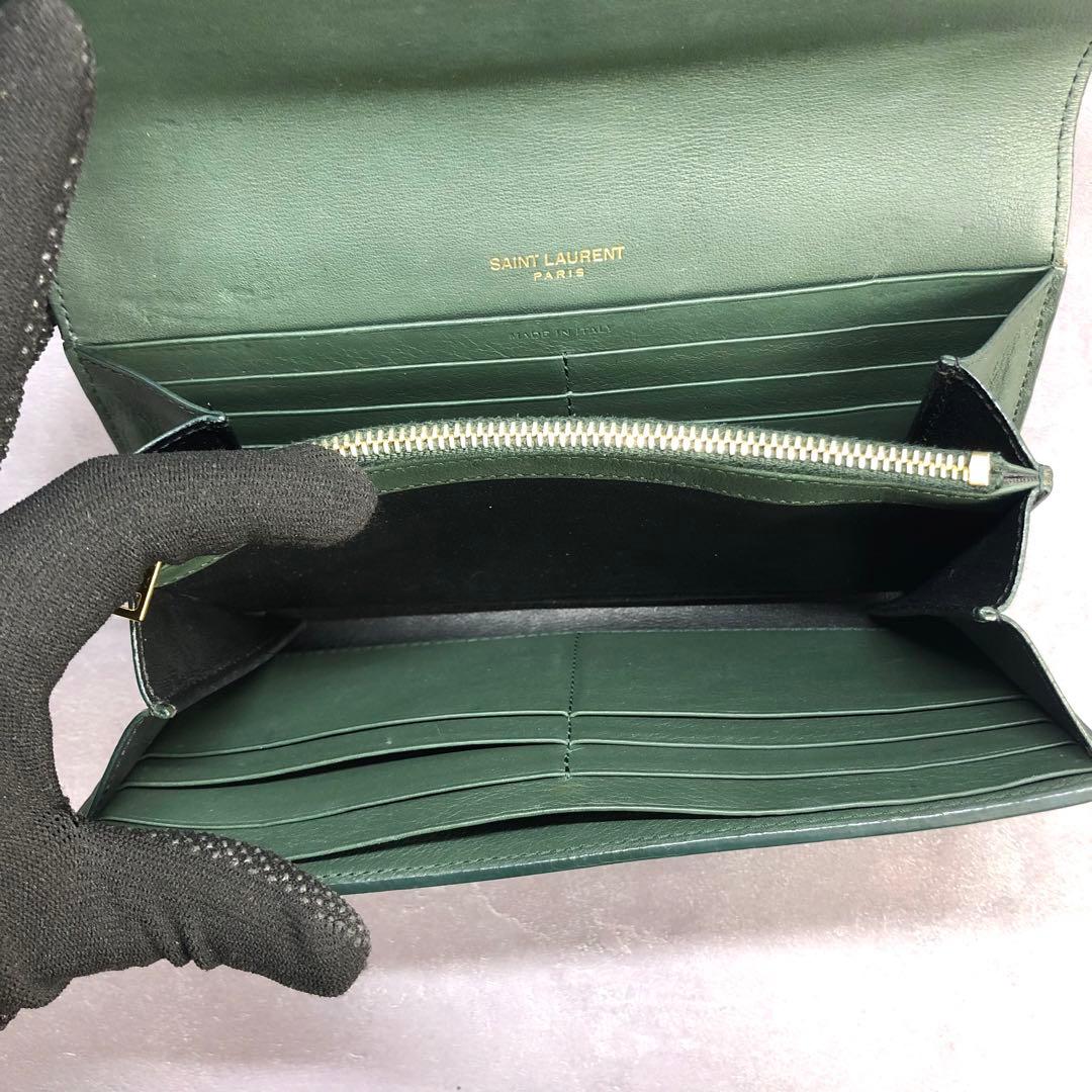 サンローラン 長財布 フラップウォレット ダークグリーン YSL カサンドラ