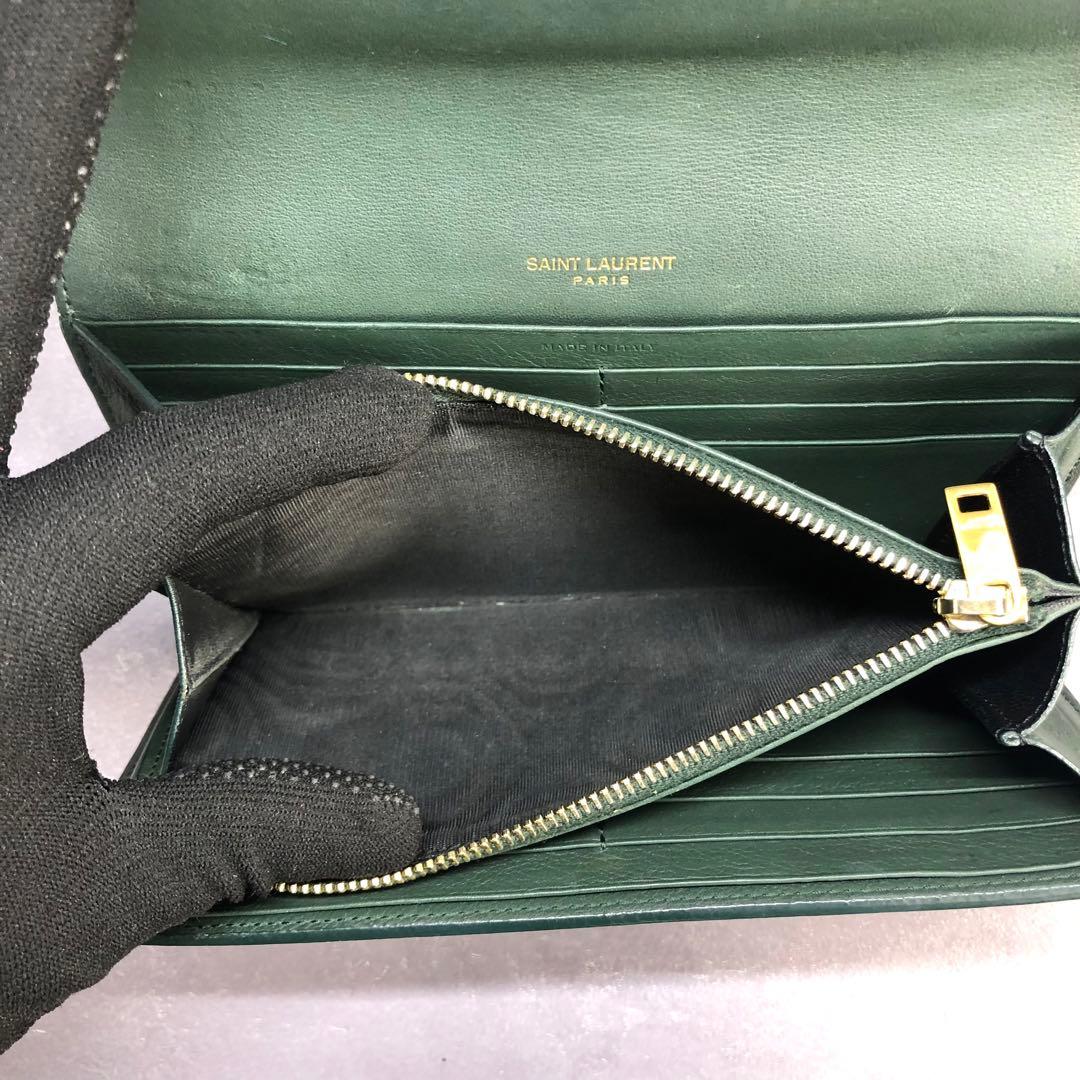 サンローラン 長財布 フラップウォレット ダークグリーン YSL カサンドラ