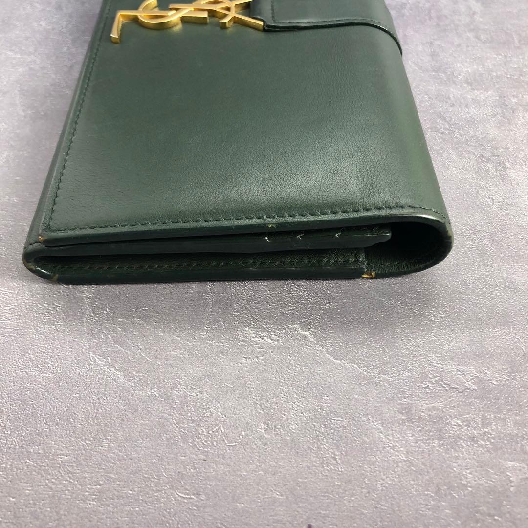 サンローラン 長財布 フラップウォレット ダークグリーン YSL カサンドラ