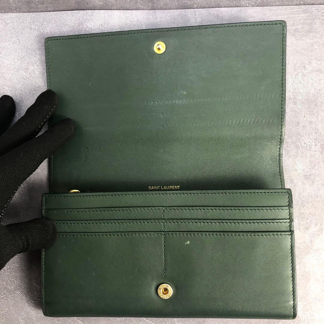 サンローラン 長財布 フラップウォレット ダークグリーン YSL カサンドラ
