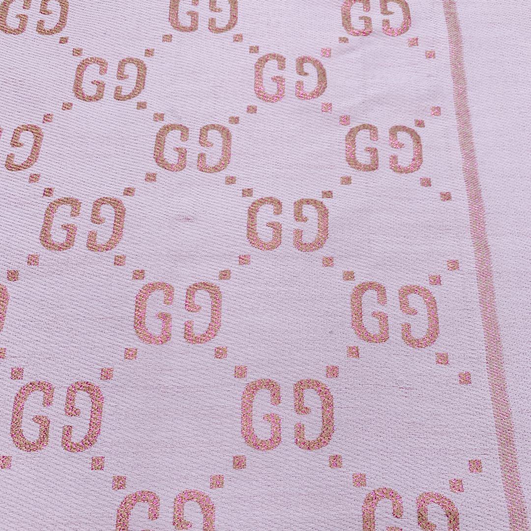 GUCCI グッチ　ストール　GGロゴ　リバーシブル　ピンク　シルク　90×90