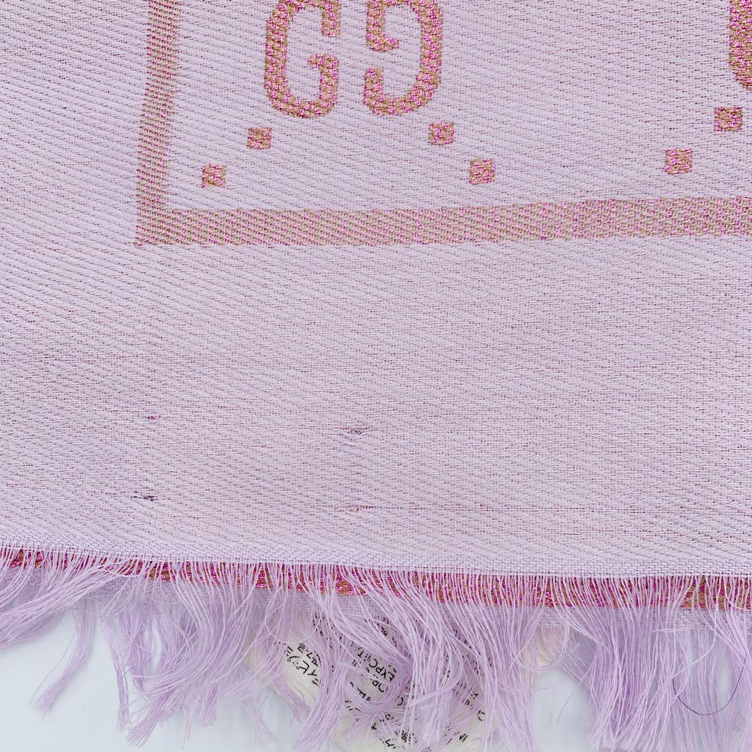 GUCCI グッチ　ストール　GGロゴ　リバーシブル　ピンク　シルク　90×90