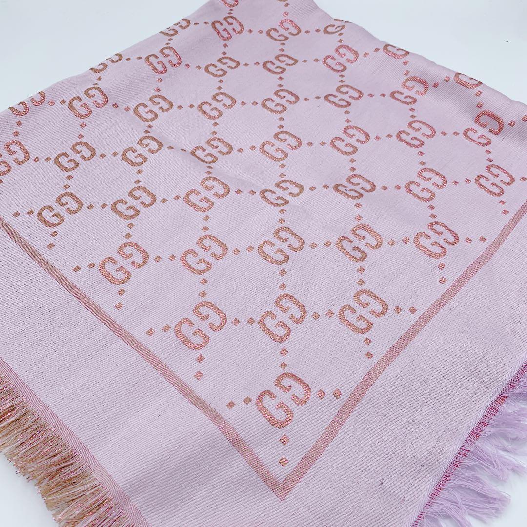 GUCCI グッチ　ストール　GGロゴ　リバーシブル　ピンク　シルク　90×90