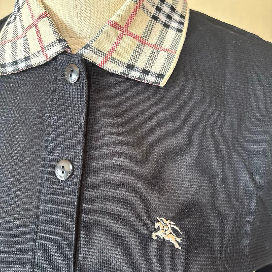 新品　バーバリーBURBERRYGOLFブラック 半袖ポロシャツ チェック襟