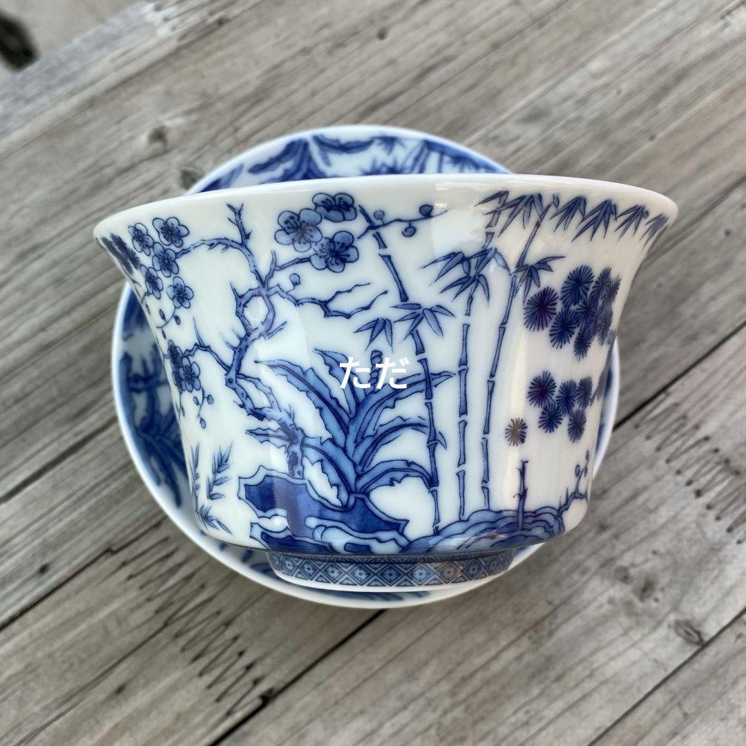 中国茶器 景徳鎮 松梅竹大蓋碗 茶杯 煎茶器 未使用品