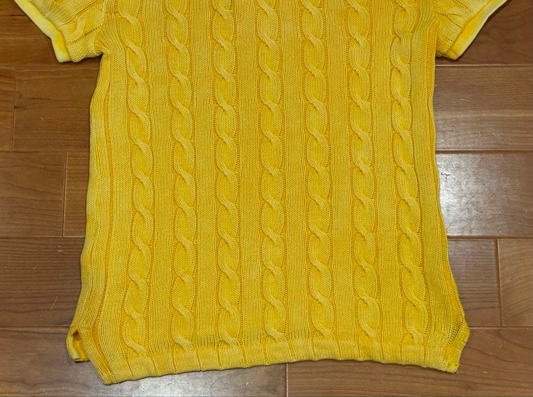 ポロラルフローレン ケーブルニットポロシャツ イエロー ウォッシュ加工　M