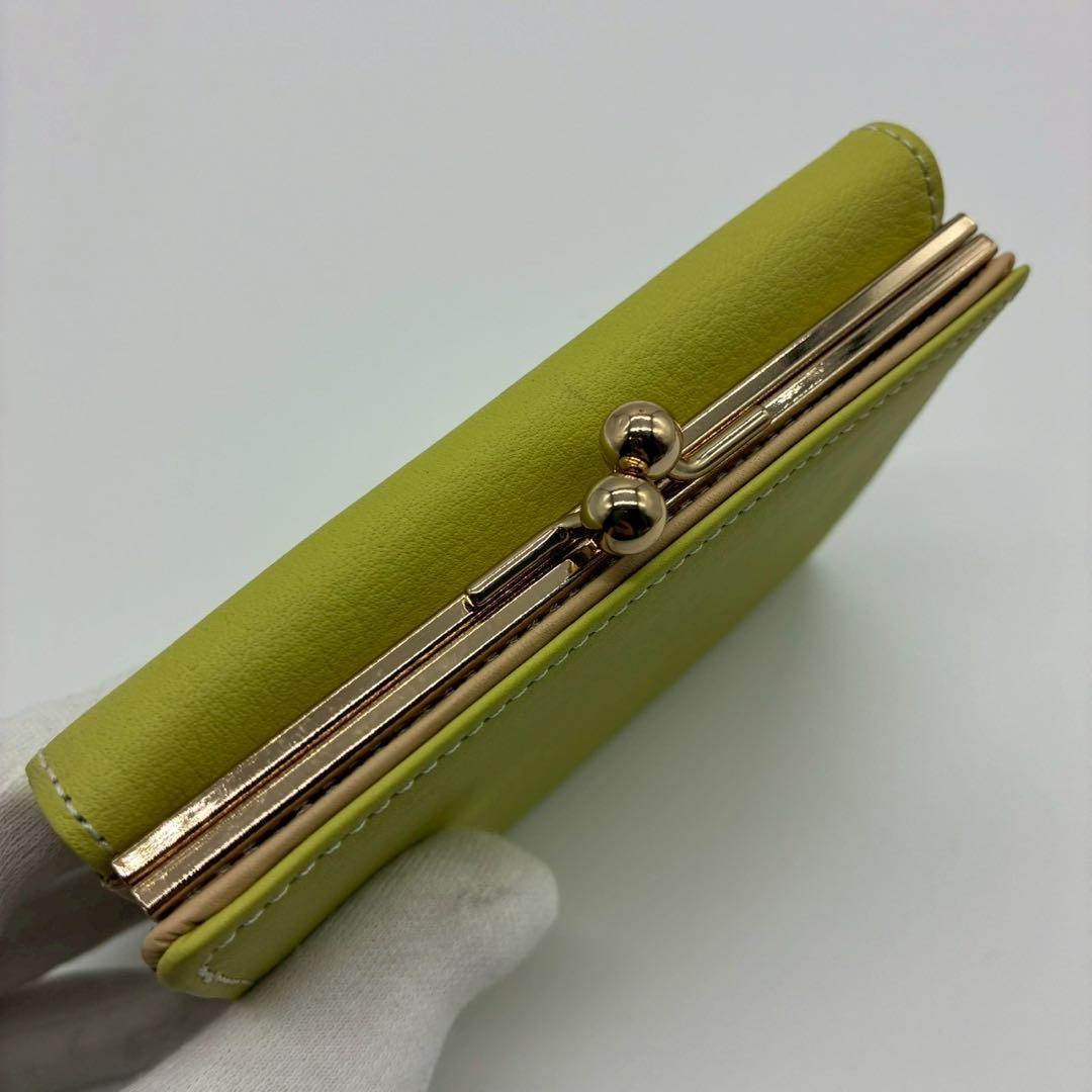 未使用✨キタムラ　三つ折り財布　がま口　ライムグリーン　レザー　PH0385