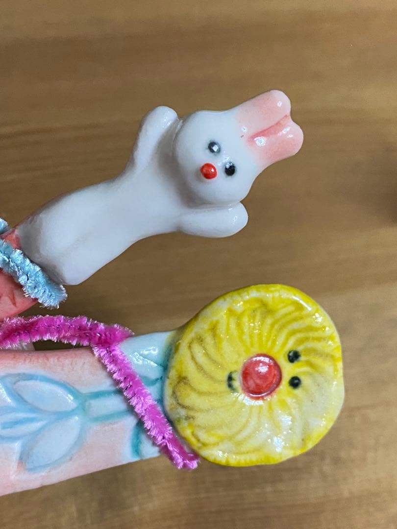 チイラボ　cyilabo ハンドメイド　陶芸　スプーン　うさぎ　ひまわり？