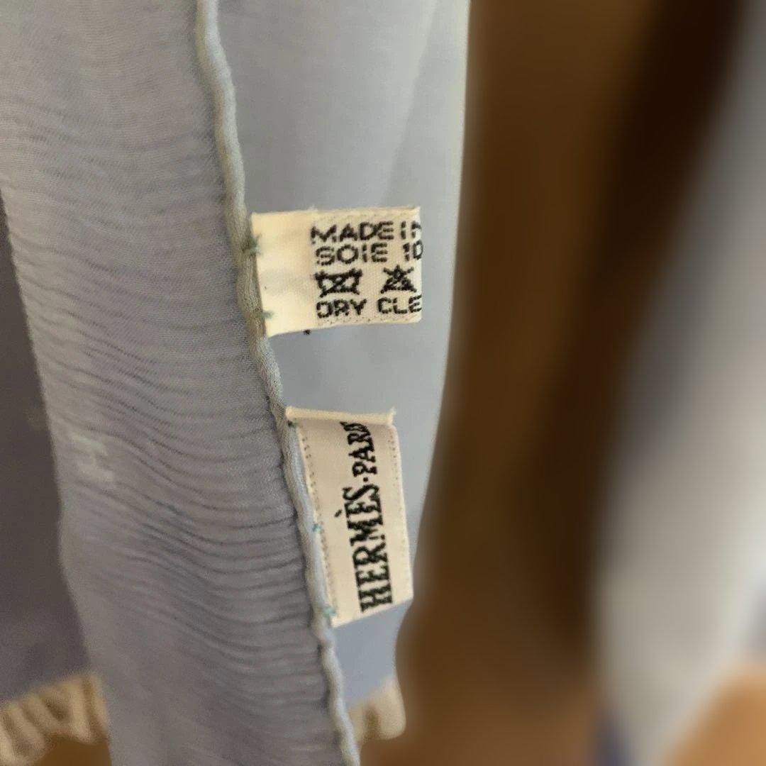 ⭐️HERMES 水色 シルク ストール フリンジ付き⭐️