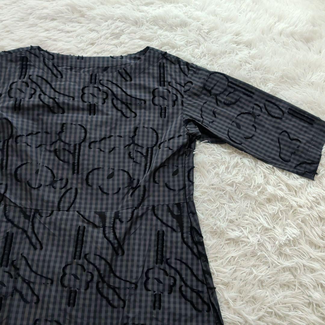 現行 イッセイミヤケ チェック 立体刺繍 フレアワンピース 七分袖 2