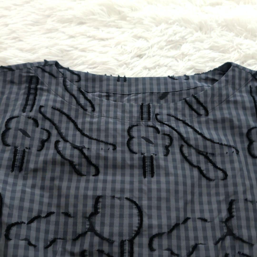 現行 イッセイミヤケ チェック 立体刺繍 フレアワンピース 七分袖 2