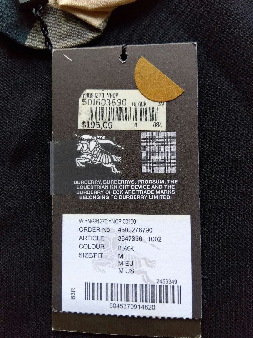 【新品・タグ付き】Burberry バーバリーブラック半袖ポロシャツ　M サイズ