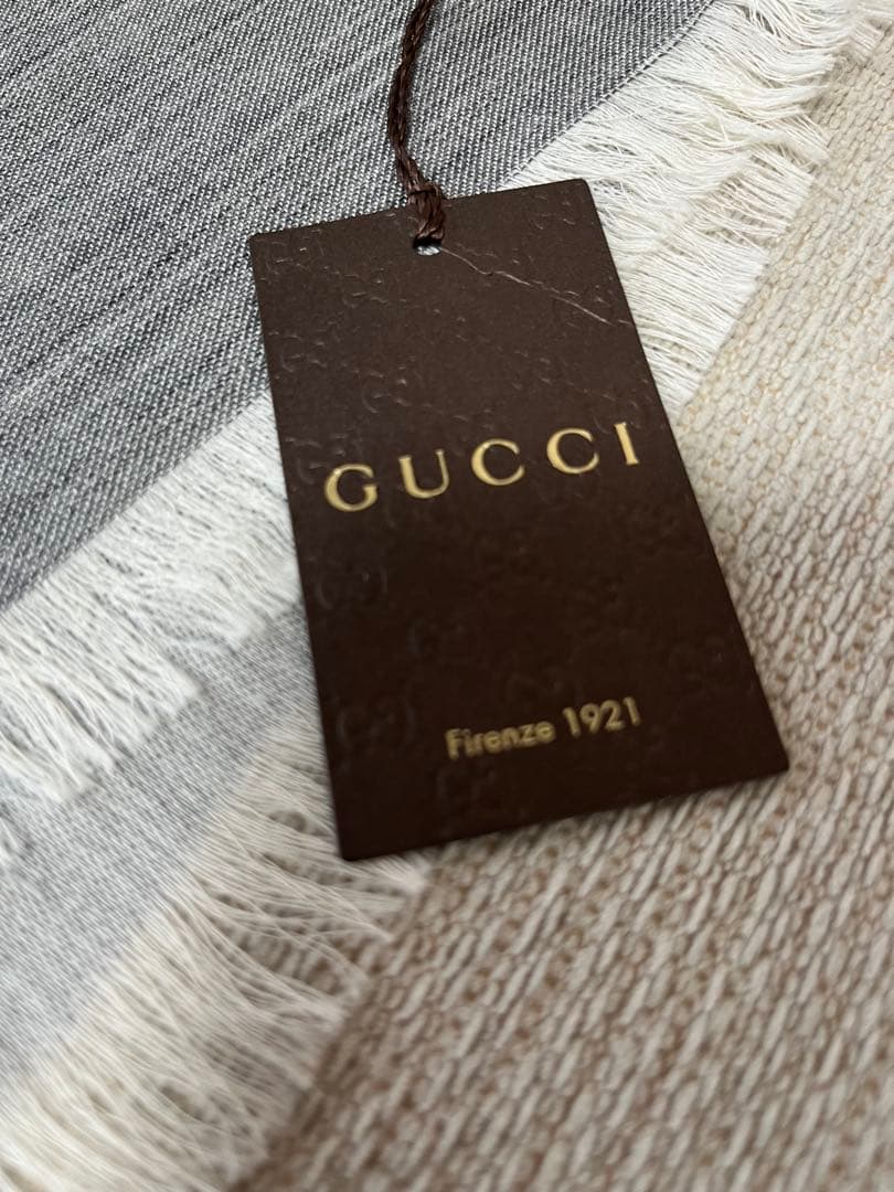 【美品】グッチ Gucci GG柄 ウールシルク ストール グレー