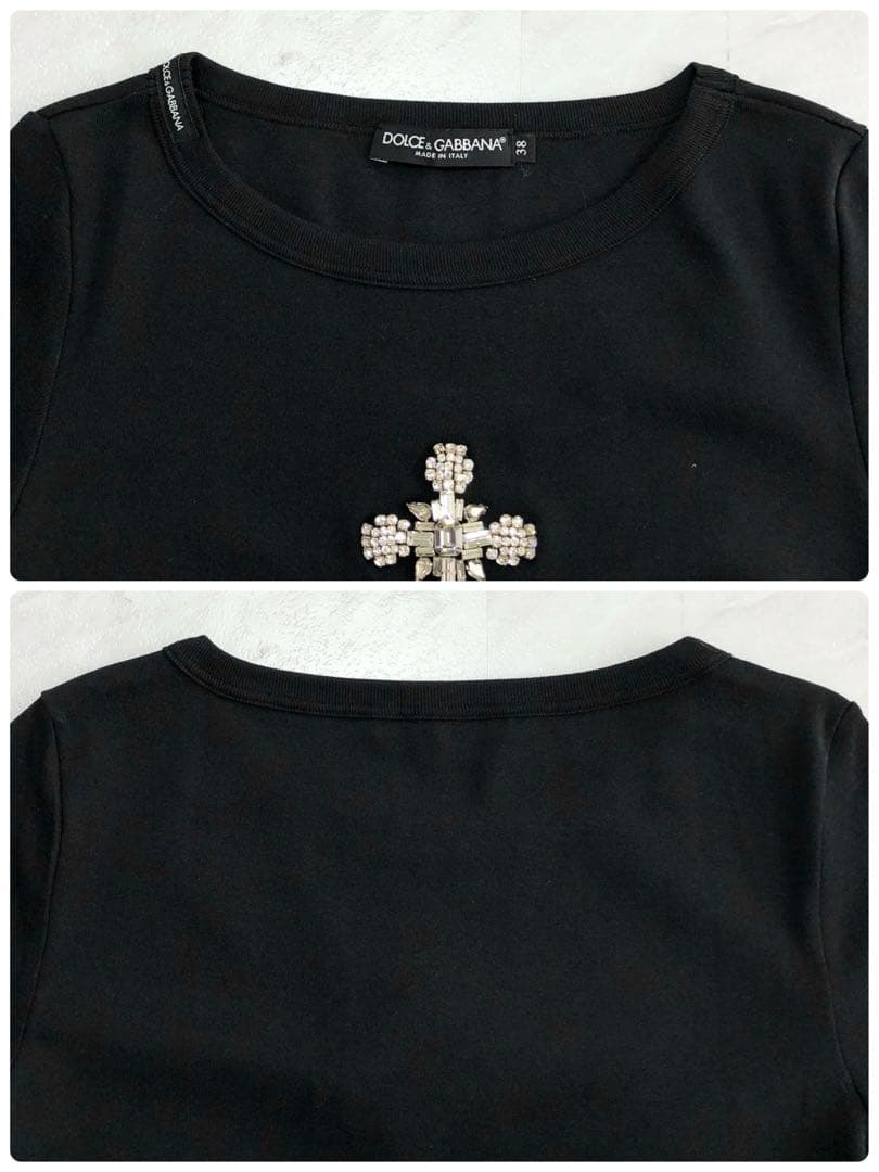 【未使用級】ドルチェ&ガッバーナ ビジュー Tシャツ 襟ロゴ ブラック 38
