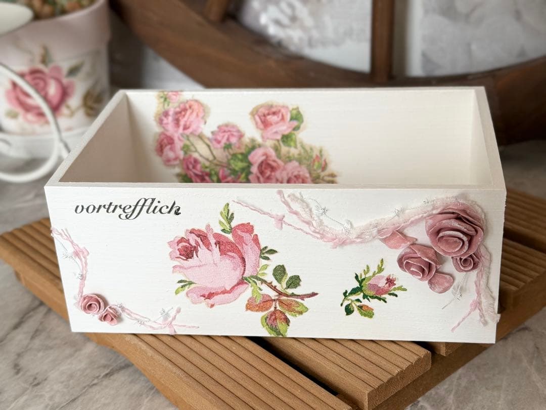 オーバル型プランター※ 鉢カバー※ BOX※キッチンシェルフ※デコパージュ薔薇