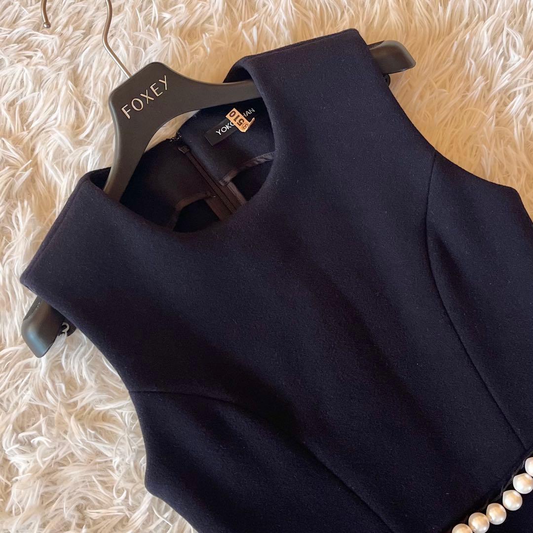 美品✨ ヨーコチャン パール Aライン ワンピース ドレス ネイビー 38