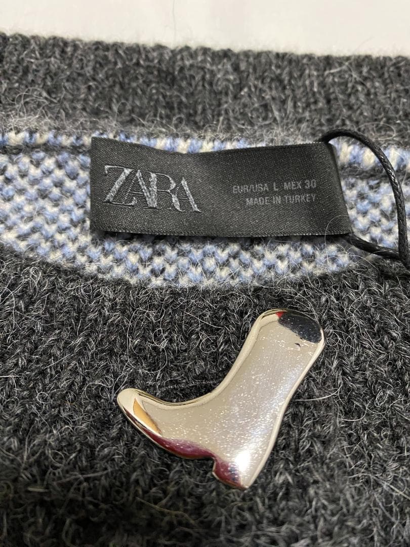 新品 ZARA ジャカードニットボタンカーディガン L