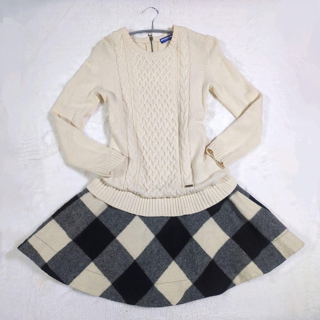 最終★美品✨️バーバリーブルーレーベル♡ケーブル編みニット♡ドッキングOP