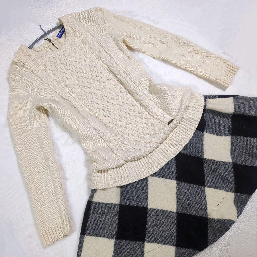 最終★美品✨️バーバリーブルーレーベル♡ケーブル編みニット♡ドッキングOP