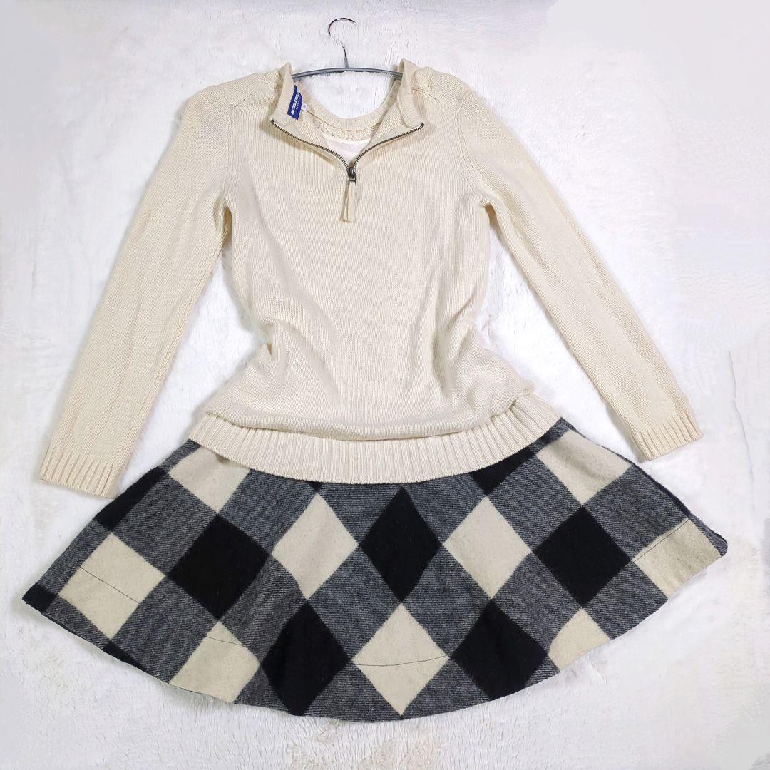 最終★美品✨️バーバリーブルーレーベル♡ケーブル編みニット♡ドッキングOP