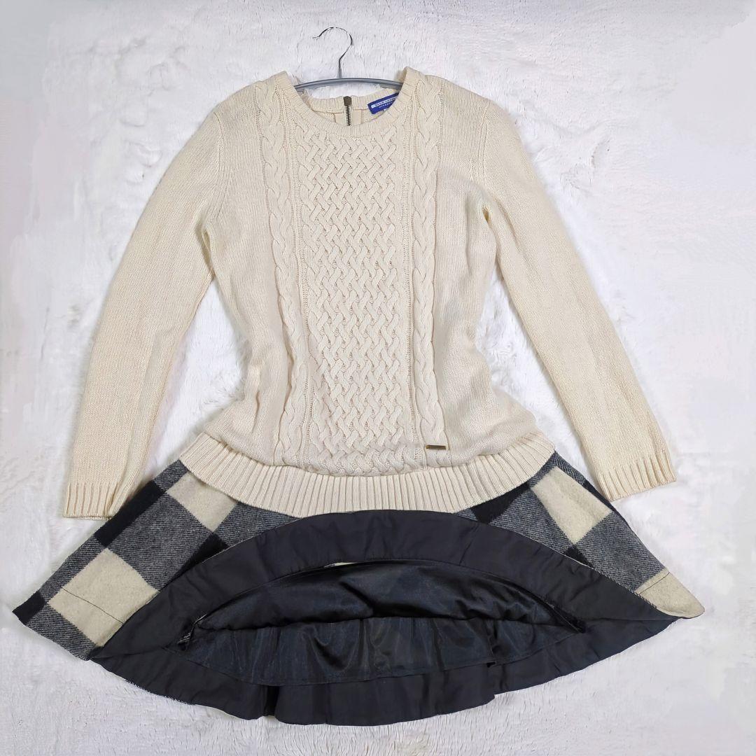 最終★美品✨️バーバリーブルーレーベル♡ケーブル編みニット♡ドッキングOP