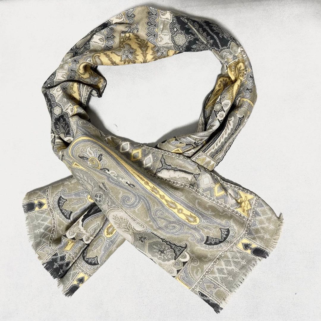 美品✨ETRO ストール ペイズリー柄 ウール シルク 総柄 ロゴ