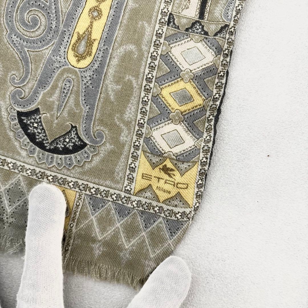 美品✨ETRO ストール ペイズリー柄 ウール シルク 総柄 ロゴ