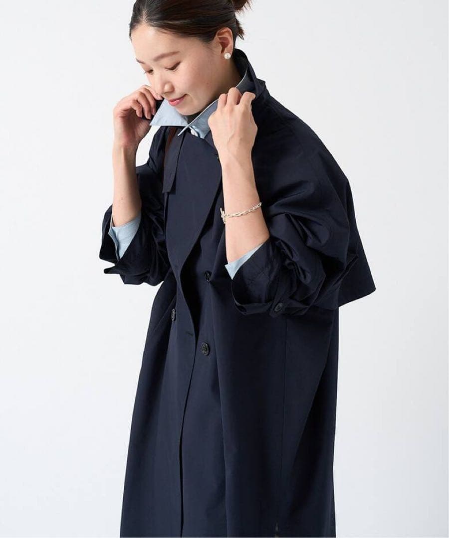 美品 IENA イエナ PE/ポプリンオーバートレンチコート ネイビー 36
