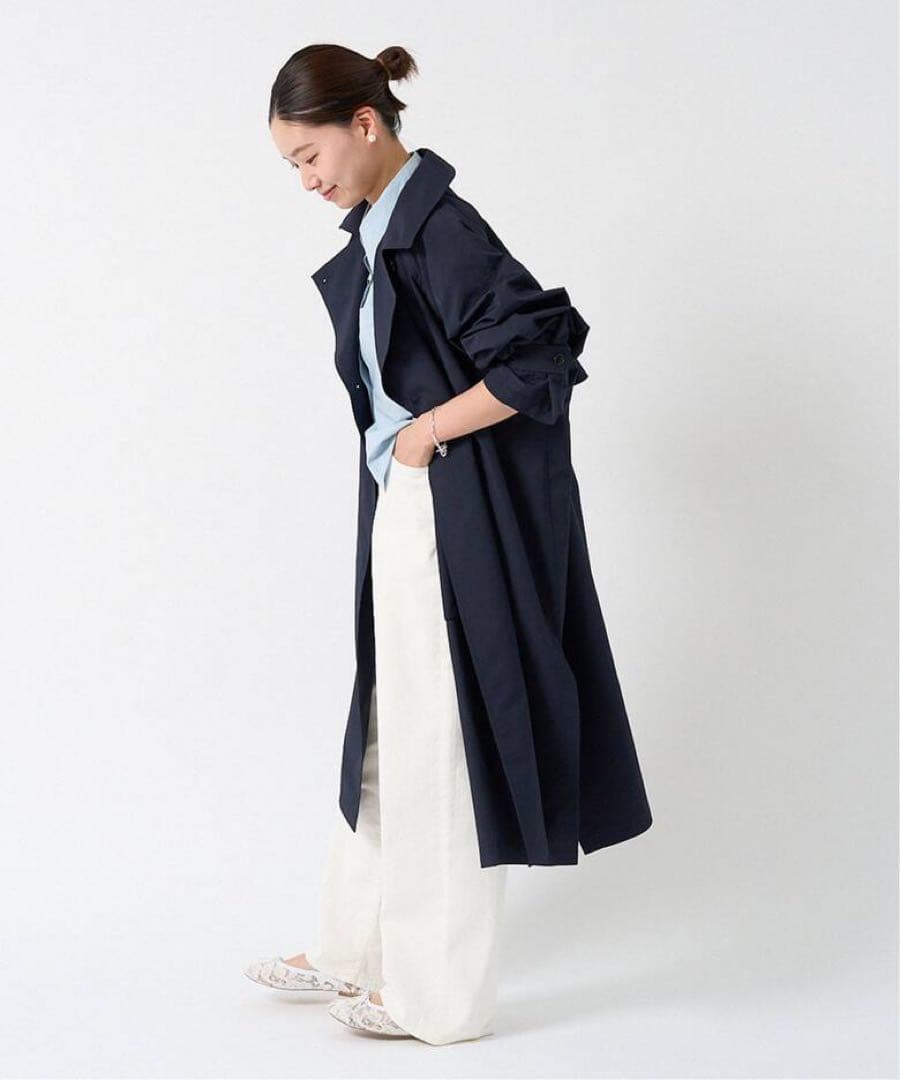 美品 IENA イエナ PE/ポプリンオーバートレンチコート ネイビー 36