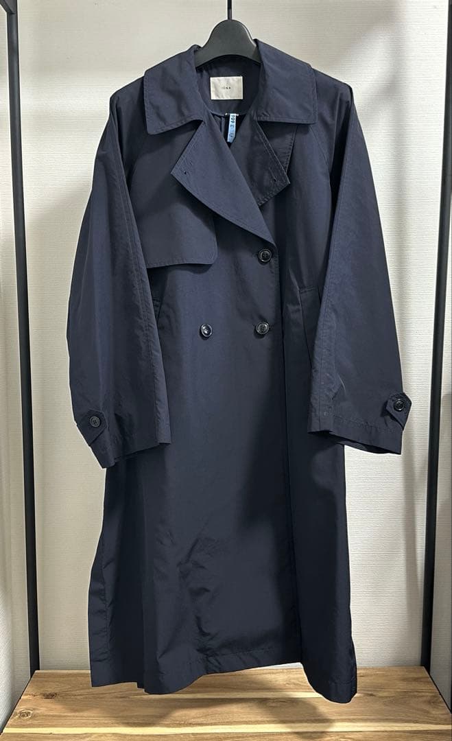 美品 IENA イエナ PE/ポプリンオーバートレンチコート ネイビー 36