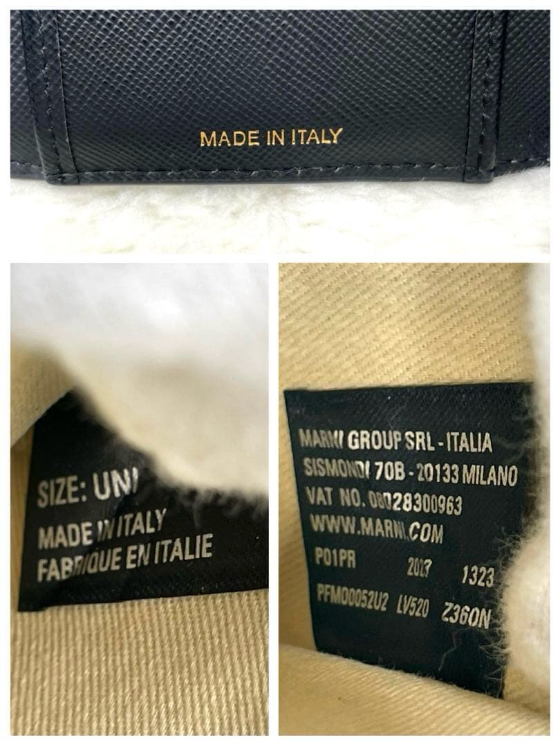 美品 マルニ MARNI 3つ折り 財布 フラップスクエアウォレット ブラック